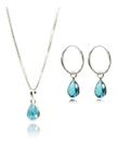 Conj. Colar Gota Azul E Brinco Argola Gota Azul Prata 925