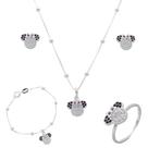 Conj. Colar Pulseira Brinco Anel Infantil Minie Pedra Prata