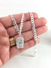 Conj. Corrente 60cm Pulseira 20cm Prata 925 Gurmet Face Cristo