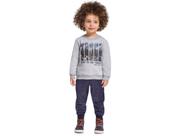 Conj. Infantil Moletom Flanelado Estampa Floresta Cinza E Azul Marinho Mundi Menino 1-3 Anos