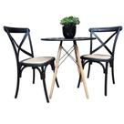 Conj Mesa Eames Dsw 70Cm Redondo Com 2 Cad Paris Rattan TP Preto - Preto