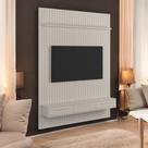 Conj. Painel Mendonza Frisado c/ Prateleira - Off White + Bancada Bali 1.9 3 Gaveteiros - Off White