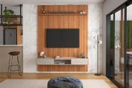 Conj. Painel Oslo Frisado c/ Prateleira - Jequitiba + Bancada Atlas 1.9 2 Gaveteiros - Jequitiba/Off White