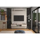 Conj. Painel Oslo Frisado C/ Prateleira - Off White + Bancada Atlas 2 Gaveteiros - jequitiba