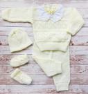 Conj Tricô Bebe 5 pcs Luxo Blusa Calça Gorro Meia e Luva Lã