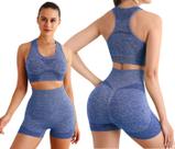 Conjuntinho Feminino Short E Cropped Top Com Bojo Removível Sem Costura Academia Treino Conjuntinho Feminino Short E Cropped Top Com Bojo Removível Sem Costura Academia Treino