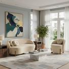 Conjunto 01 Poltrona + Sofá Curvo Orgânico Amsterdã Bouclê Bege - Montanari's Decor