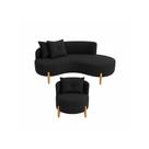 Conjunto 01 Poltrona + Sofá Curvo Orgânico Luna Veludo Preto - Montanaris Decor