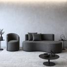 Conjunto 01 Poltrona + Sofá Curvo Orgânico Nature Gaia Boucle Cinza - Montanaris Decor