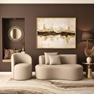 Conjunto 01 Poltrona + Sofá Curvo Orgânico Nature Gaia Suede Bege - Montanaris Decor