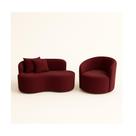 Conjunto 01 Poltrona + Sofá Curvo Orgânico Nature Gaia Suede Bordô - Montanaris Decor