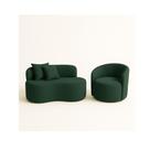 Conjunto 01 Poltrona + Sofá Curvo Orgânico Nature Gaia Suede Verde - Montanaris Decor