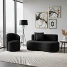 Conjunto 01 Poltrona + Sofá Curvo Orgânico Nature Gaia Veludo Preto - Montanaris Decor