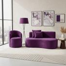 Conjunto 01 Poltrona + Sofá Curvo Orgânico Nature Gaia Veludo Roxo - Montanaris Decor