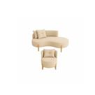 Conjunto 01 Poltrona + Sofá Curvo Orgânico Veludo Bege - Montanaris Decor