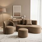 Conjunto 01 Poltrona + Sofá e 1 Puff Curvo Orgânico Nature Gaia Boucle Cappuccino - Montanaris Decor Conjunto 01 Poltrona + Sofá e 1 Puff Curvo Orgânico Nature Gaia Boucle Cappuccino - Montanaris Decor