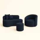 Conjunto 01 Poltrona + Sofá e 1 Puff Curvo Orgânico Nature Gaia Sued Azul Marinho - Montanaris Decor Conjunto 01 Poltrona + Sofá e 1 Puff Curvo Orgânico Nature Gaia Sued Azul Marinho - Montanaris Decor