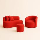 Conjunto 01 Poltrona + Sofá e 1 Puff Curvo Orgânico Nature Gaia Suede Vermelho - Montanaris Decor Conjunto 01 Poltrona + Sofá e 1 Puff Curvo Orgânico Nature Gaia Suede Vermelho - Montanaris Decor