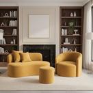 Conjunto 01 Poltrona + Sofá e 1 Puff Curvo Orgânico Nature Gaia Veludo - Montanaris Decor Conjunto 01 Poltrona + Sofá e 1 Puff Curvo Orgânico Nature Gaia Veludo - Montanaris Decor