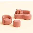 Conjunto 01 Poltrona + Sofá e 1 Puff Curvo Orgânico Nature Gaia Veludo Rosa - Montanaris Decor