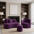 Conjunto 01 Poltrona + Sofá e 1 Puff Curvo Orgânico Nature Gaia Veludo Roxo - Montanaris Decor