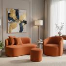 Conjunto 01 Poltrona + Sofá e 1 Puff Curvo Orgânico Nature Gaia Veludo Terracota - Montanaris Decor Conjunto 01 Poltrona + Sofá e 1 Puff Curvo Orgânico Nature Gaia Veludo Terracota - Montanaris Decor