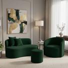 Conjunto 01 Poltrona + Sofá e 1 Puff Curvo Orgânico Nature Gaia Veludo Verde - Montanaris Decor Conjunto 01 Poltrona + Sofá e 1 Puff Curvo Orgânico Nature Gaia Veludo Verde - Montanaris Decor