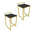 Conjunto 02 Banquetas Alta Lavínia Suede Preto Base Dourado D'Rossi