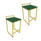 Conjunto 02 Banquetas Alta Lavínia Suede Verde Base Dourado D'Rossi