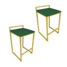 Conjunto 02 Banquetas Alta Lavinia Suede Verde Base Dourado Drossi