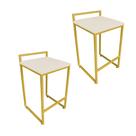 Conjunto 02 Banquetas Pietra Suede Base Dourado D'Rossi