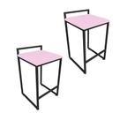 Conjunto 02 Banquetas Pietra Suede Rosa Bebê Base Preto D03 - D'Rossi