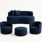 Conjunto 02 Poltronas + Sofá e Puff Curvo Orgânico Nature Gaia Boucle Azul Marinho - Montanaris Decor Conjunto 02 Poltronas + Sofá e Puff Curvo Orgânico Nature Gaia Boucle Azul Marinho - Montanaris Decor