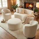 Conjunto 02 Poltronas + Sofá e Puff Curvo Orgânico Nature Gaia Boucle Bege - Montanaris Decor Conjunto 02 Poltronas + Sofá e Puff Curvo Orgânico Nature Gaia Boucle Bege - Montanaris Decor