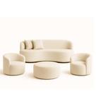 Conjunto 02 Poltronas + Sofá e Puff Curvo Orgânico Nature Gaia Boucle Bege - Montanaris Decor