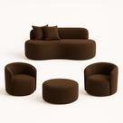 Conjunto 02 Poltronas + Sofá e Puff Curvo Orgânico Nature Gaia Boucle Marrom- Montanaris Decor Conjunto 02 Poltronas + Sofá e Puff Curvo Orgânico Nature Gaia Boucle Marrom- Montanaris Decor