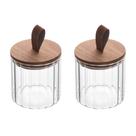 Conjunto 02 Potes de Vidro Canelado com Tampa Hermética de Acácia 560ml Wolff