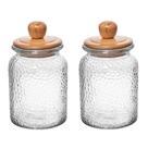 Conjunto 02 Potes De Vidro Martelado Com Tampa Hermética De Bambu 1l Wolff
