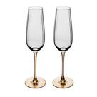 Conjunto 02 Taças de Espumante de Vidro 230ml com Haste Âmbar Classic Wolff