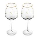 Conjunto 02 Taças Para Vinho De Vidro 350 Ml Balls Fio De Ouro Wolff