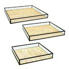 Conjunto 03 bandejas Quadradas Metal Preto e Fundo Rattan