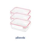 Conjunto 03 Potes 640ml Vidro Hermético 4 Travas Marmita