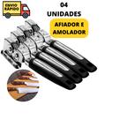 Conjunto 04 Amoladores Afiador De Facas E Tesouras Profissional Com Cabo Aço Inox Roldanas