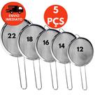 Conjunto 05 Peneira Aço Inox Utensílio Cozinha Polvilhar Peneirar Tamanhos 12 14 16 18 22 Completo