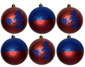 Conjunto 06 Bolas Bolinhas Princesa Branca De Neve - Enfeites Árvore De Natal - Princesas Disney - Azul E Vermelho - Cromus