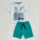 Conjunto 1/14 Milon Milon Infantil Masculino Camiseta Fusca com Bermuda Verde Água