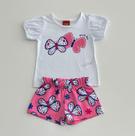 Conjunto 1/8 Kyly Infantil Blusa Branca Borboletas e Shorts Floral