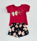 Conjunto 1/8 Kyly Infantil Blusa Vermelha Borboletas e Shorts Estampado Conjunto 1/8 Kyly Infantil Blusa Vermelha Borboletas e Shorts Estampado