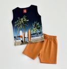 Conjunto 1/8 Kyly Kyly Infantil Masculino Regata Praia Azul com Bermuda Laranja