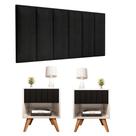 Conjunto 1 Cabeceira 1.60 + 2 Mesa Glamour Pérola Pé Madeira Kit Quarto Luxo